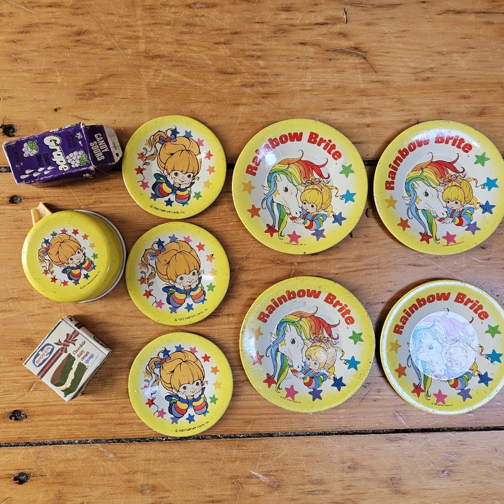 Vintage rainbow bright unicorn dishes from a kitchen set